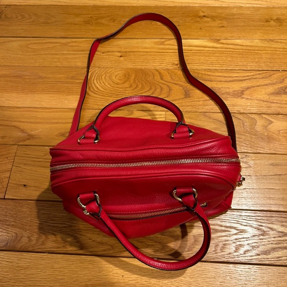 Michael Kors Red Leather Satchel with Cross Body Strap Gold Tone Hardware - Picture 4 of 8